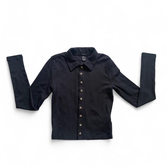 NWT Forever 21 black button down blouse/cardigan. Size small. 100% cotton - Picture 1 of 4